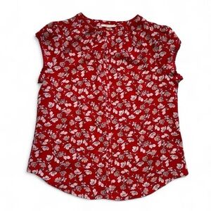Fun2Fun Red Floral Flutter Sleeve V-Neck Blouse XL